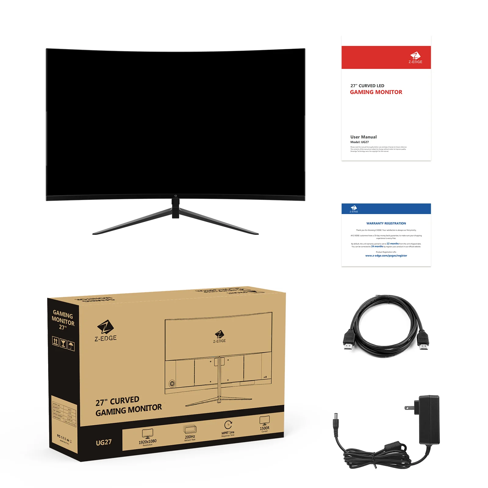 Z-EDGE 27" 200Hz Curved Gaming Monitor 1ms Full HD 1080P, HDMI & DP Port, Support Wall Mount - Image 8