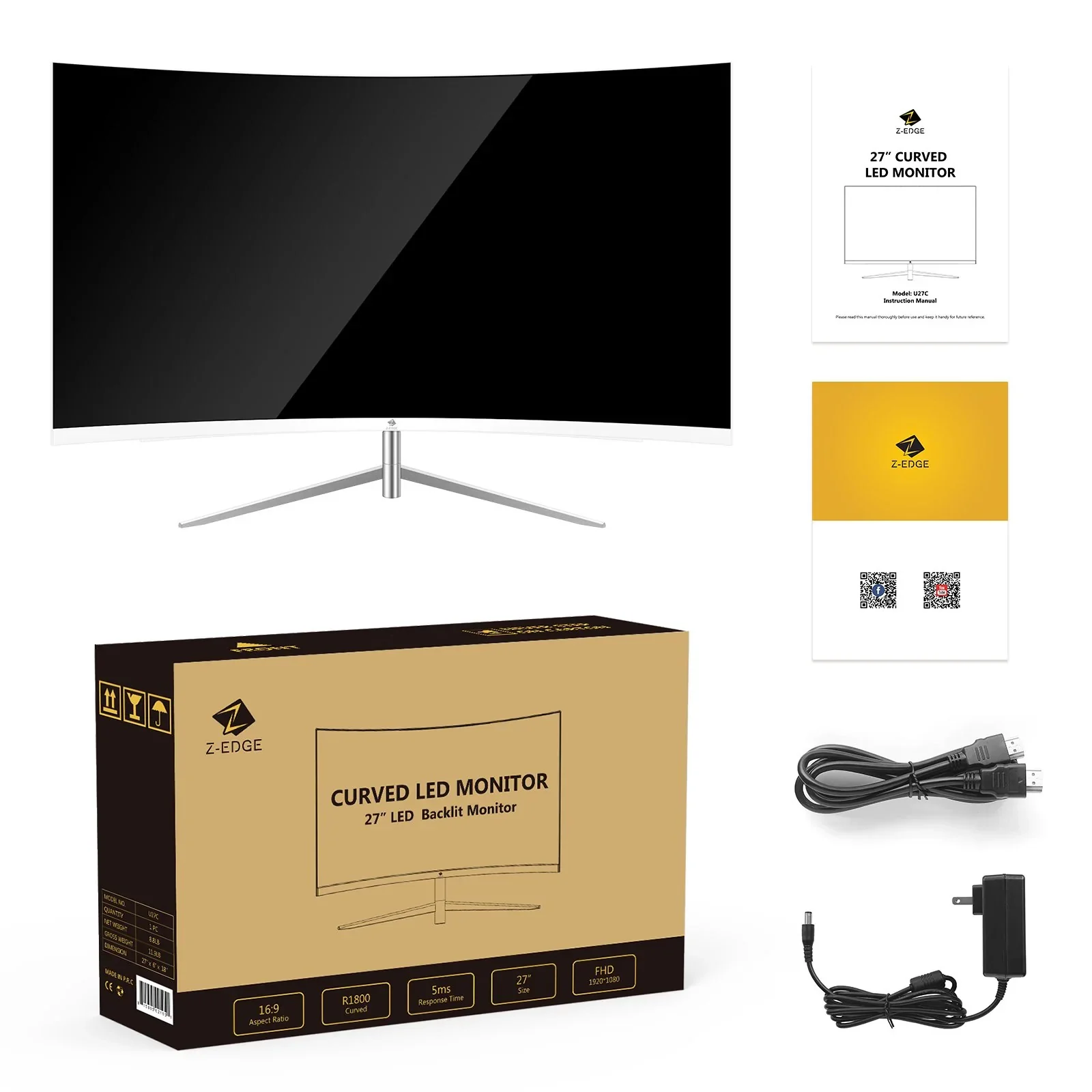 Refurbished: Z-EDGE 27 Inch Curved Monitor FHD 75Hz 5ms Frameless Design, HDMI & VGA Port - Image 10