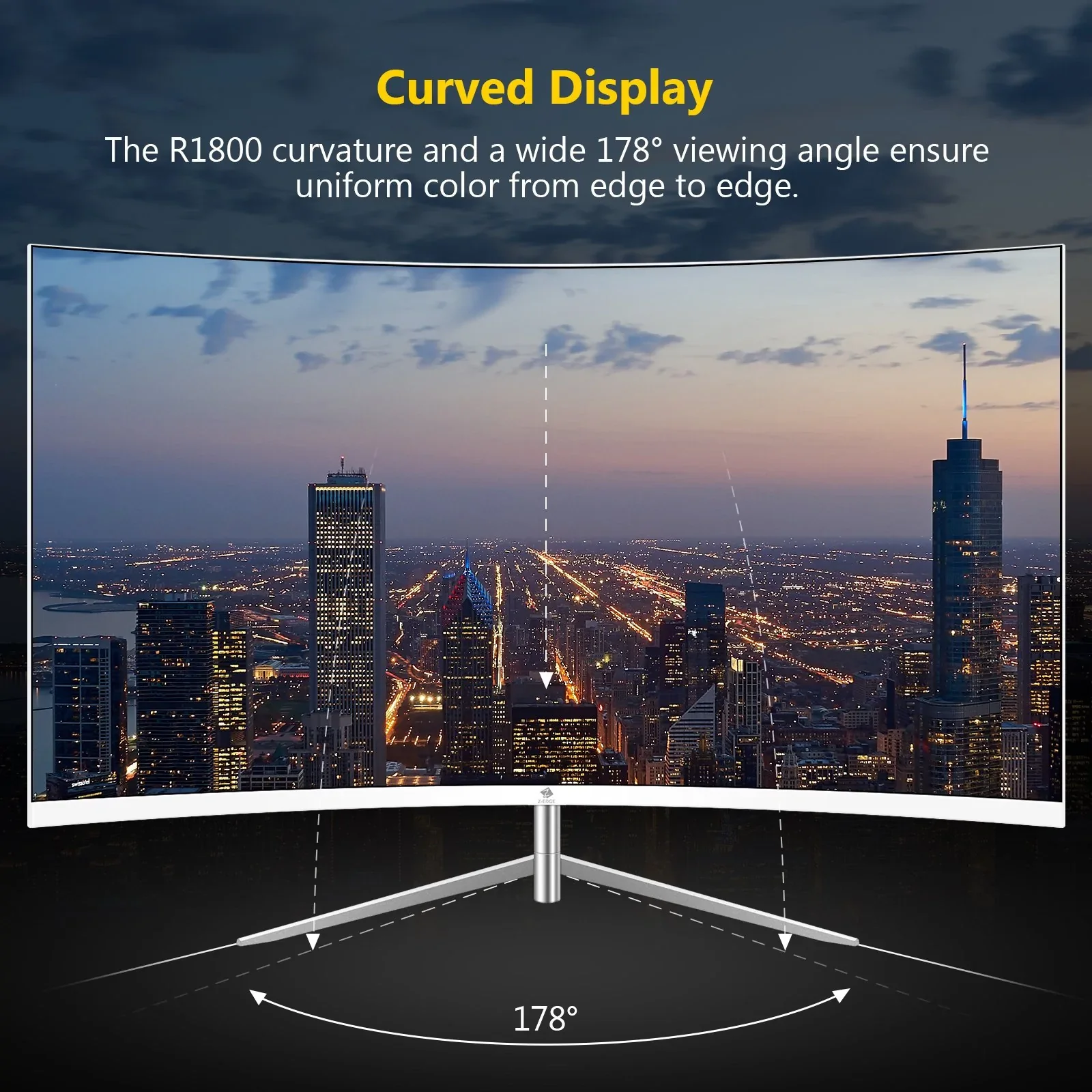 Refurbished: Z-EDGE 27 Inch Curved Monitor FHD 75Hz 5ms Frameless Design, HDMI & VGA Port - Image 3