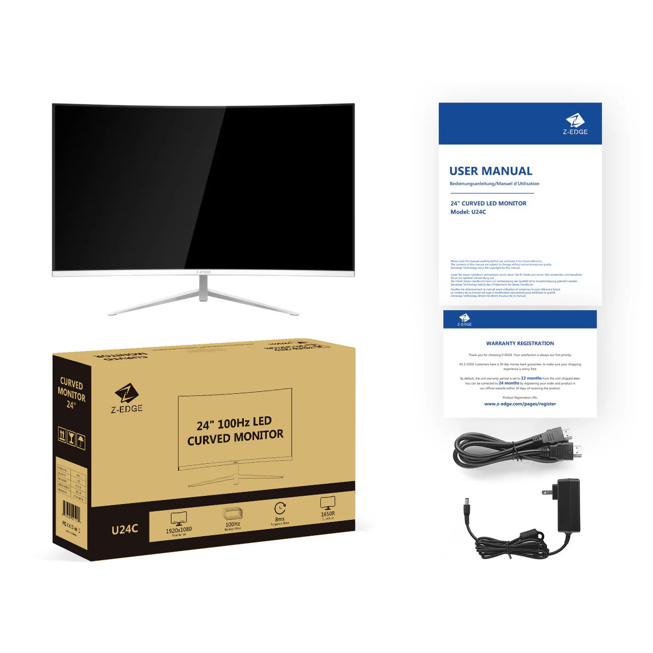 Z-EDGE 24 Inch Curved Monitor FHD 100Hz Frameless Design, HDMI & VGA, White - Image 9