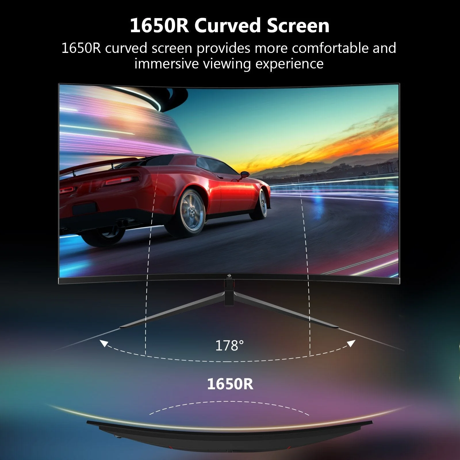Z-EDGE 24 Inch Curved Gaming Monitor 180Hz 1ms MPRT, 16:9 Full HD LED Monitor, VA Panel, 300cd/m² Brightness, HDMI DP Port - Black - Image 3