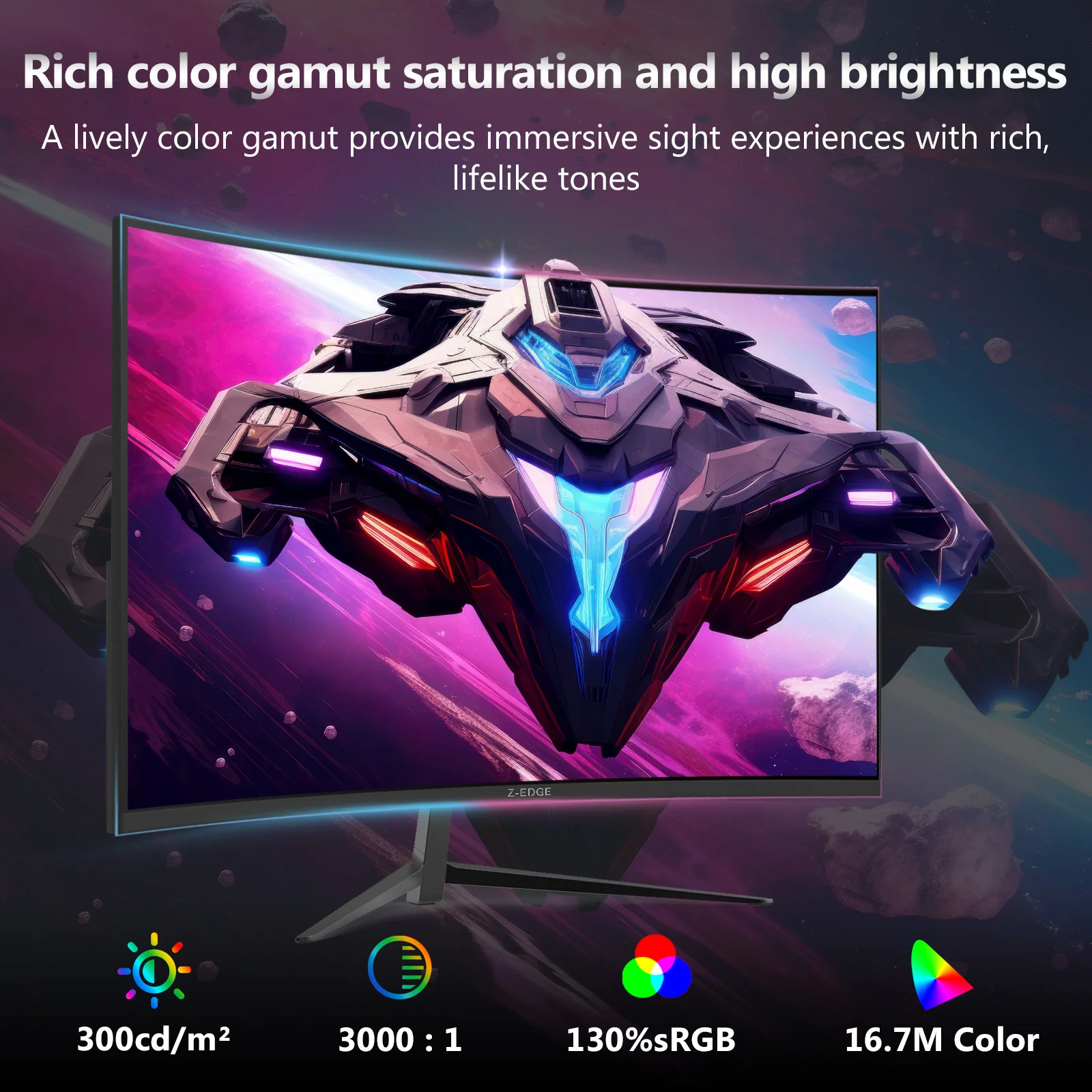 Z-EDGE 24" 1080P Full HD 200Hz 1ms Ultra Thin Frame Curved Gaming Monitor, HDMI, DP - Image 5