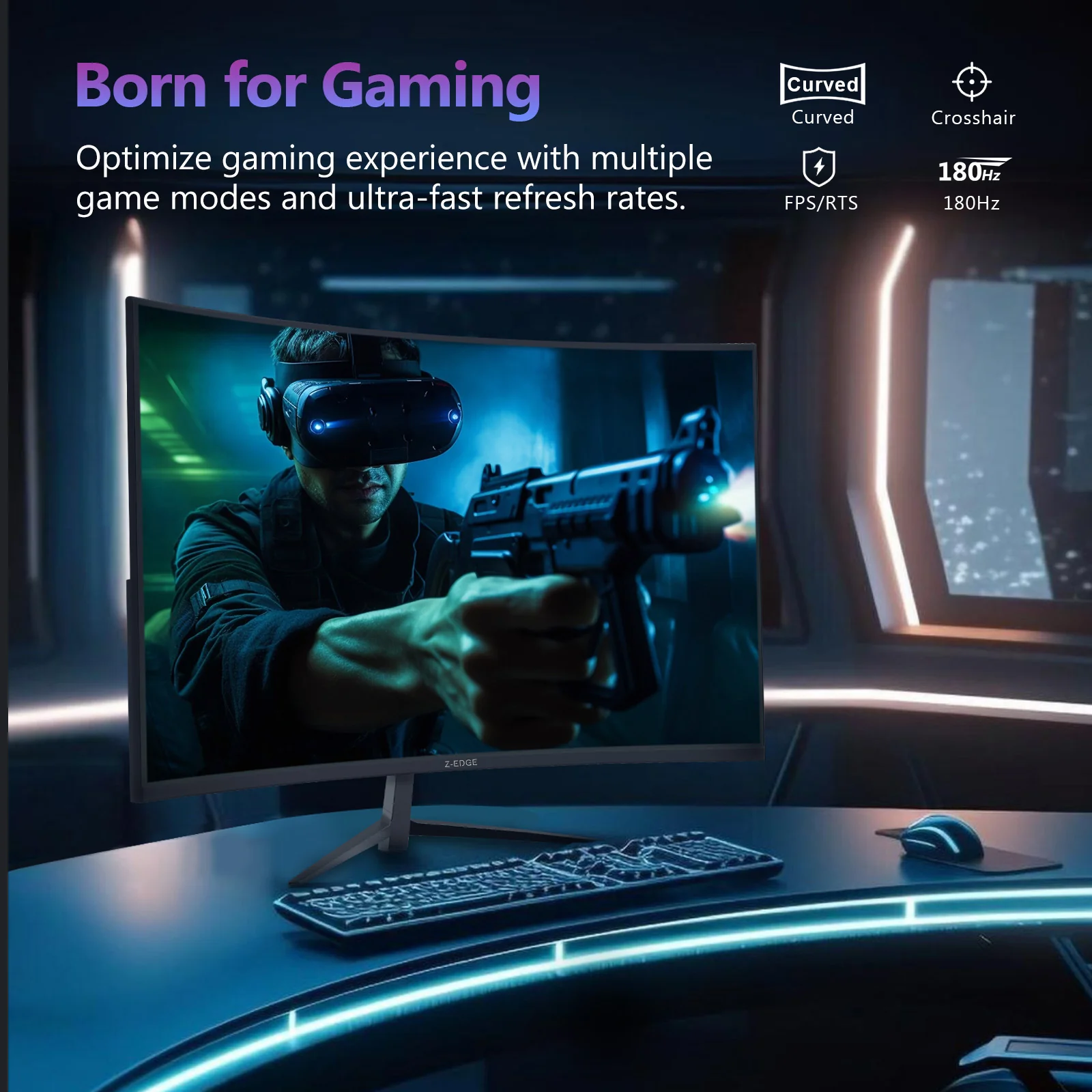 Z-EDGE 27 inch Gaming Monitor 200Hz 1ms FHD (1920x1080p) Computer Monitor, 99% sRGB HDR10 HDMI & DP Port, Wall Mount - Image 7