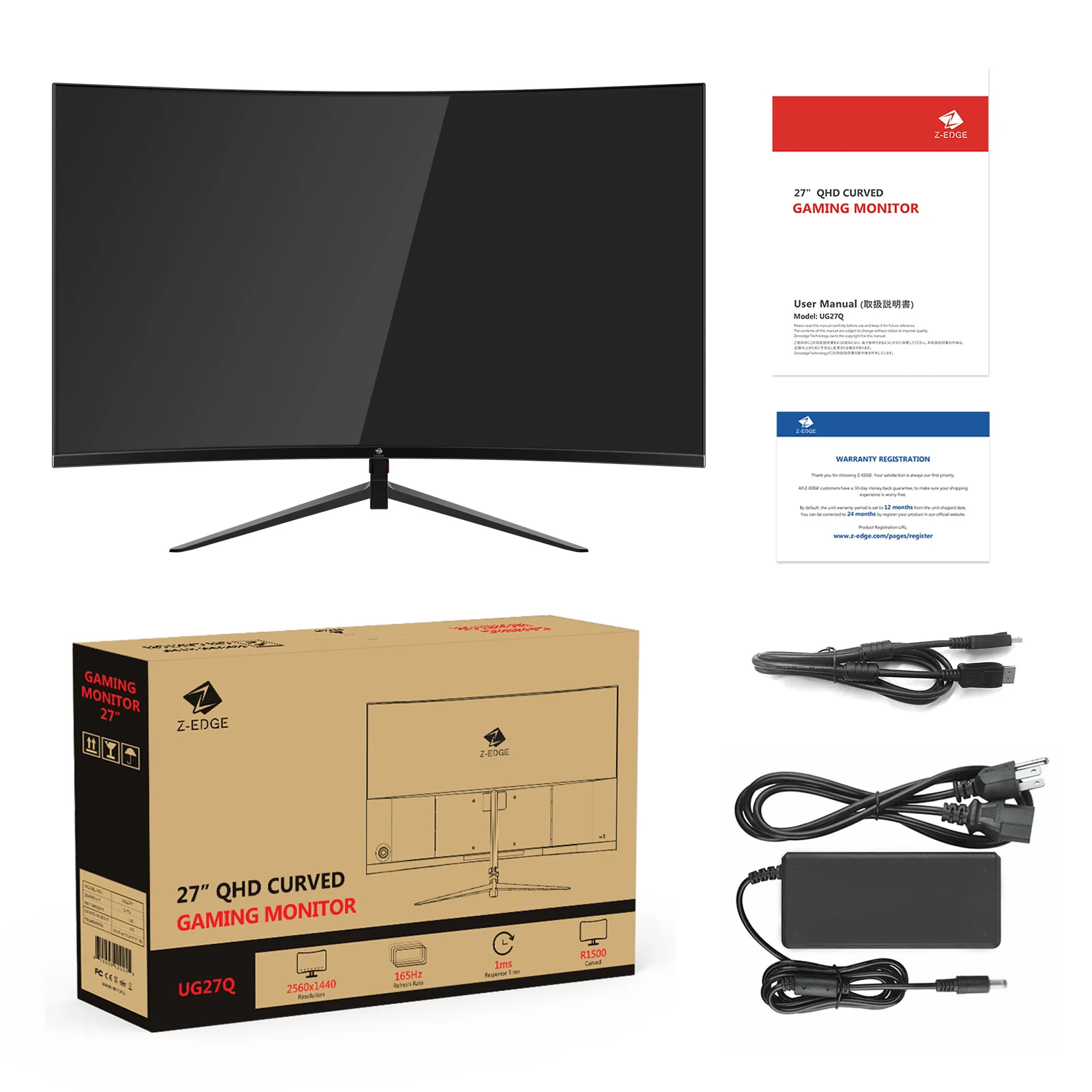 Z-EDGE 27 Inch QHD Curved Gaming Monitor 165Hz(DP) 144Hz(HDMI) 1ms 2K Resolution 2560x1440 Frameless LED Gaming Monitor, HDMI DP, Support Wall Mount - Image 8