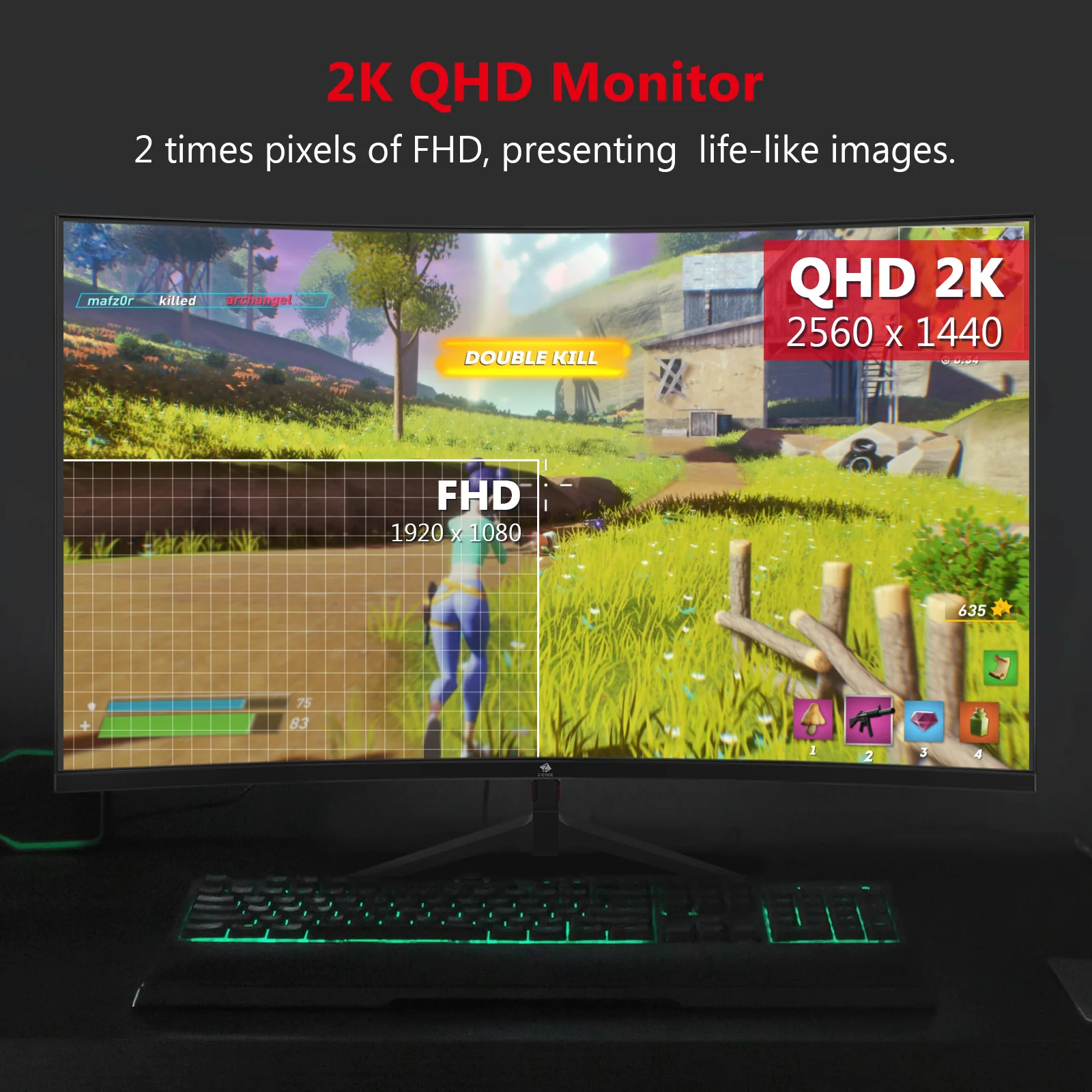 Z-EDGE 27 Inch QHD Curved Gaming Monitor 165Hz(DP) 144Hz(HDMI) 1ms 2K Resolution 2560x1440 Frameless LED Gaming Monitor, HDMI DP, Support Wall Mount - Image 6