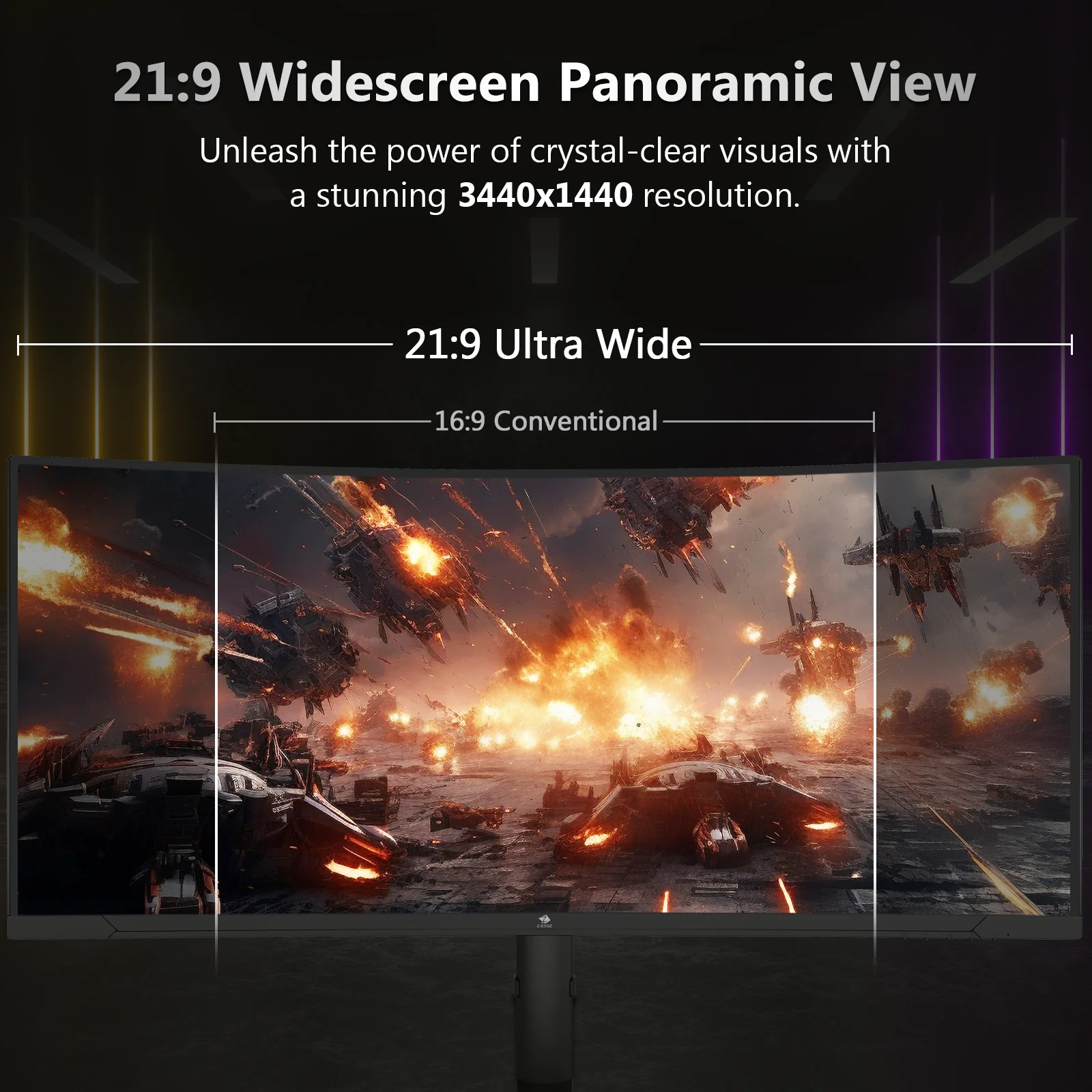 Z-Edge 34" Ultrawide 2K Curved Gaming Monitor with 165Hz Refresh Rate, 21:9 Aspect Ratio, 1ms MPRT, 3440x1440 Resolution, 1500R Curvature, VA Panel, 178 Viewing Angles, - Image 7