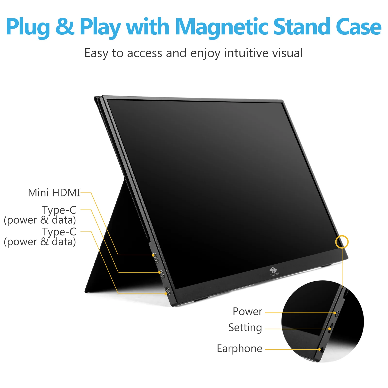 Z-EDGE Ultra1 15.6" FHD 60Hz IPS Portable Monitor USB-C HDMI Included Magnetic Case - Image 10