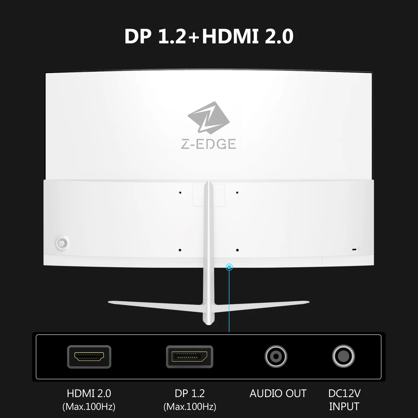 Z-EDGE 24 Inch Curved Monitor FHD 100Hz Frameless Design, HDMI & VGA, White - Image 8