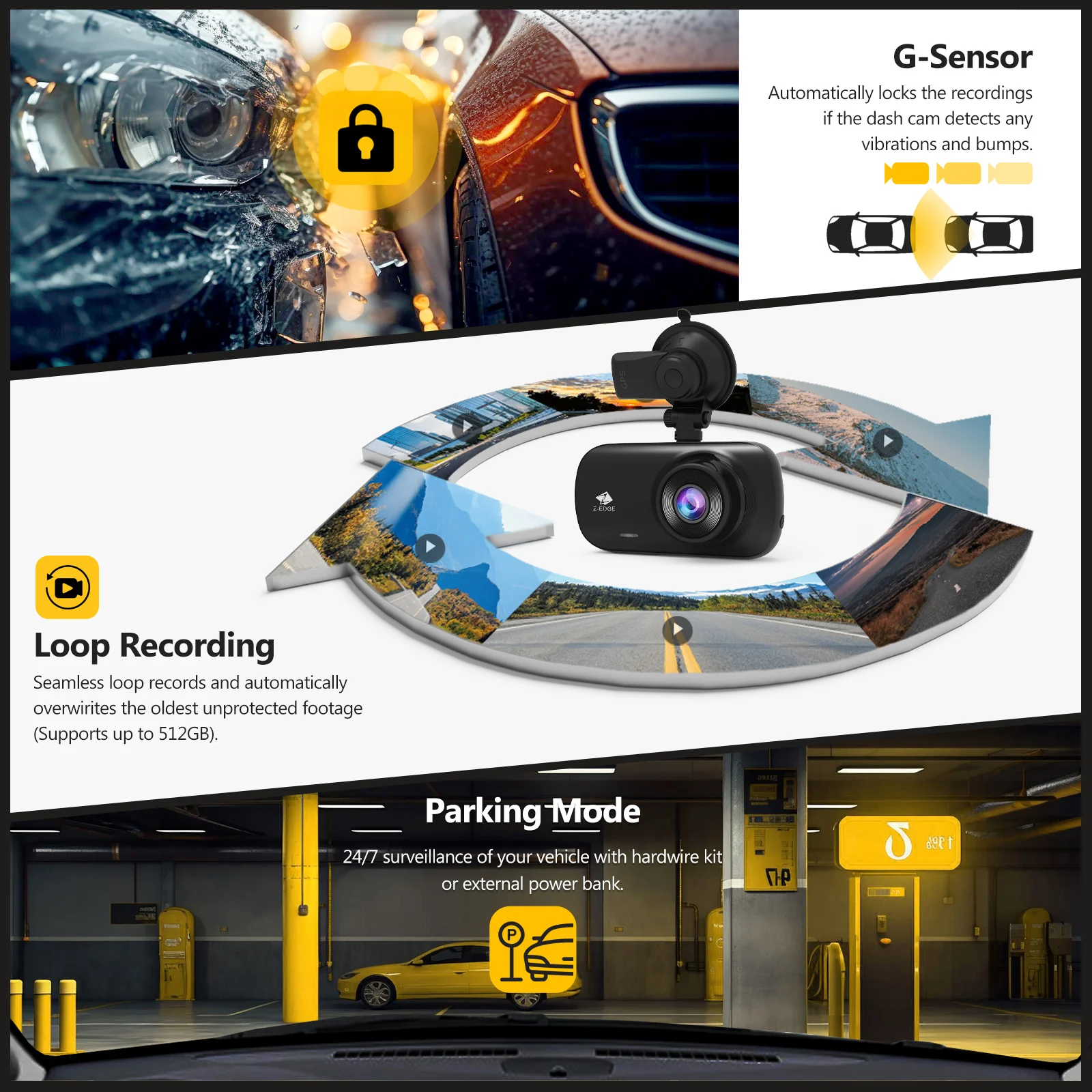 Z-EDGE Z3D 4K + 1080P Dual Dash Cam - Image 7