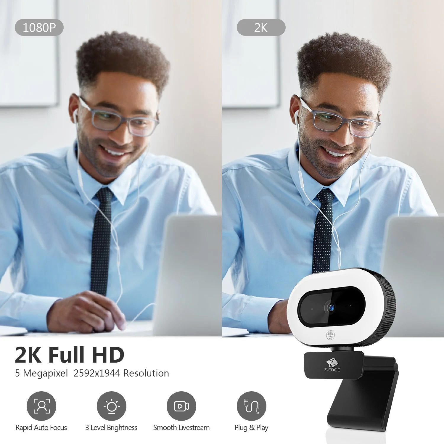 ZW560S Ring Light QHD 2K Stream Webcam 5.0 Mega pixels - Image 3